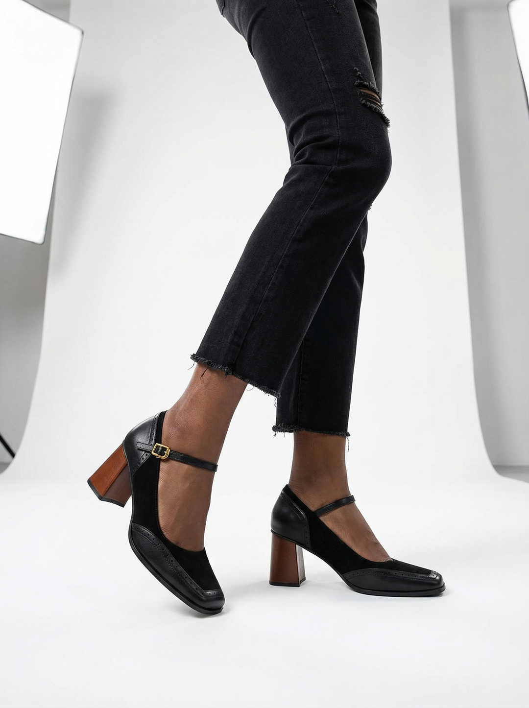 Leather Women's Pumps | Elegant Stylish Block Heels