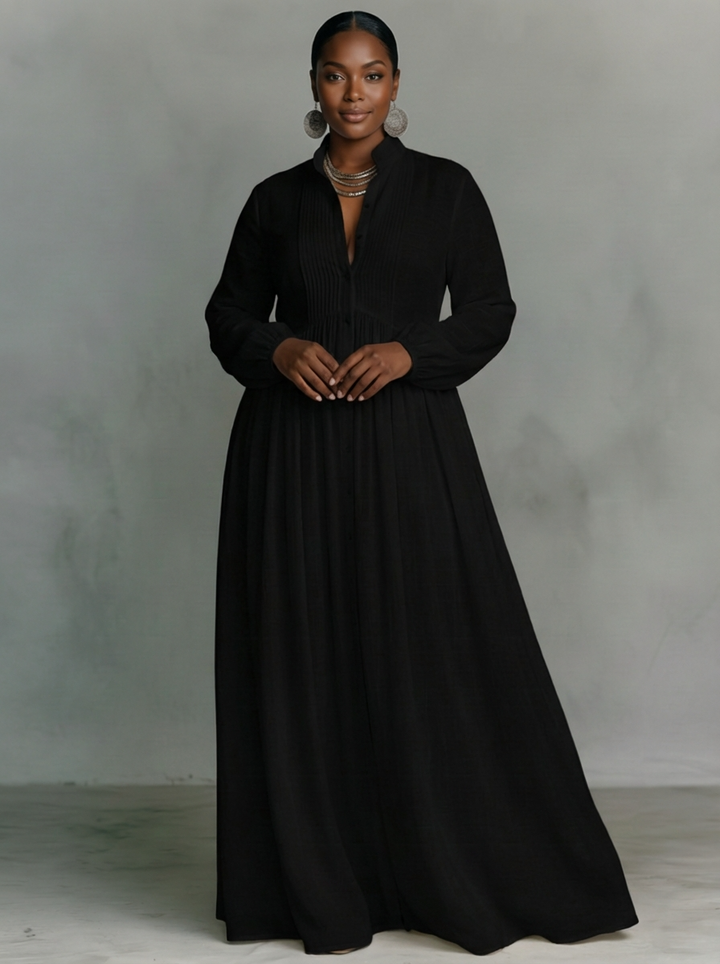 Emma | Chic Long Sleeve Black Maxi Dress for Women