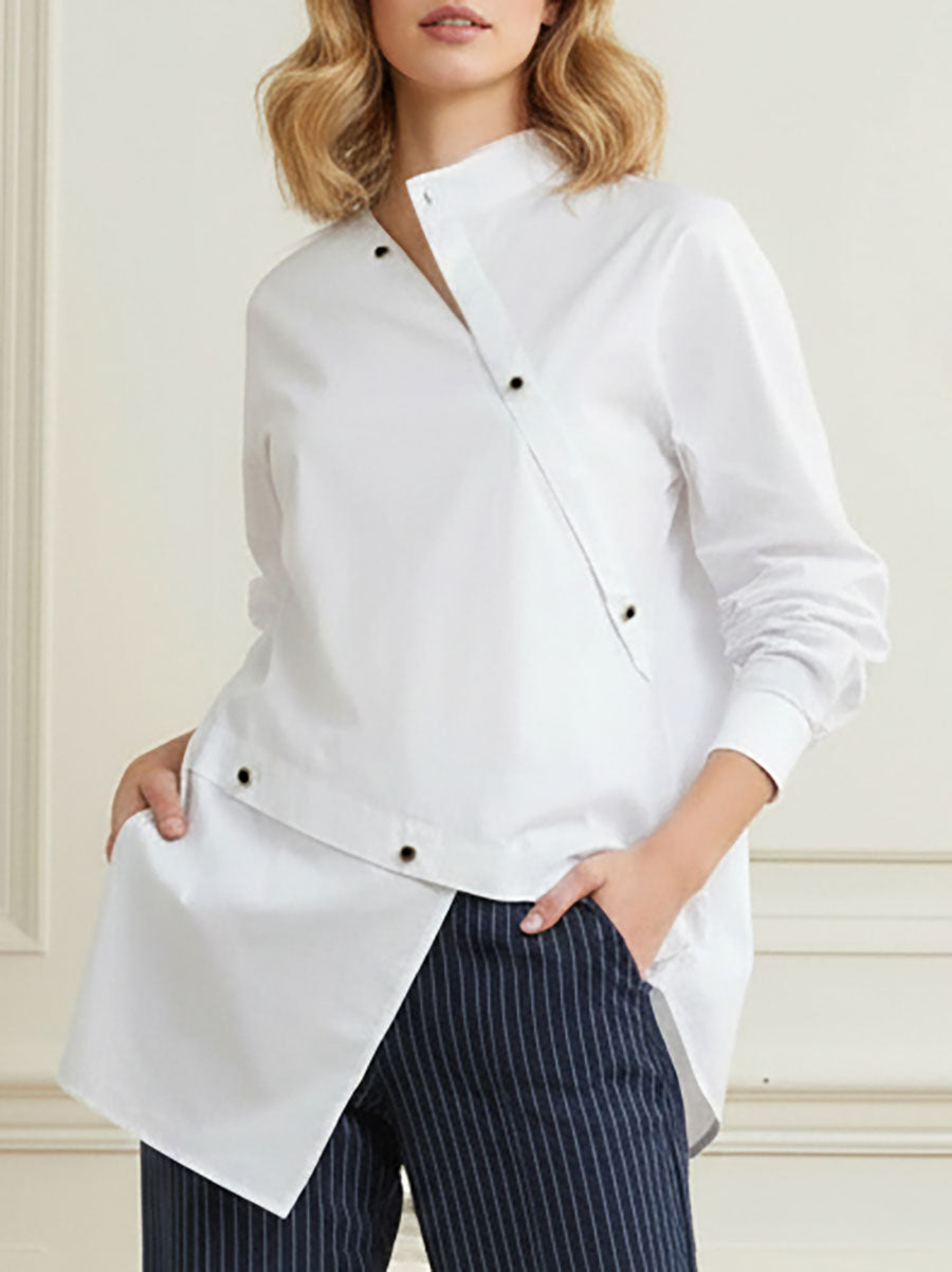 Asymmetric Buttoned Blouse | Stylish Casual Long Sleeve Top 1