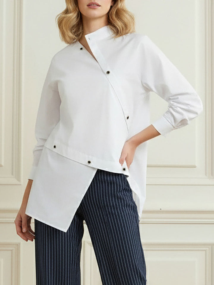 Asymmetric Buttoned Blouse | Stylish Casual Long Sleeve Top 2