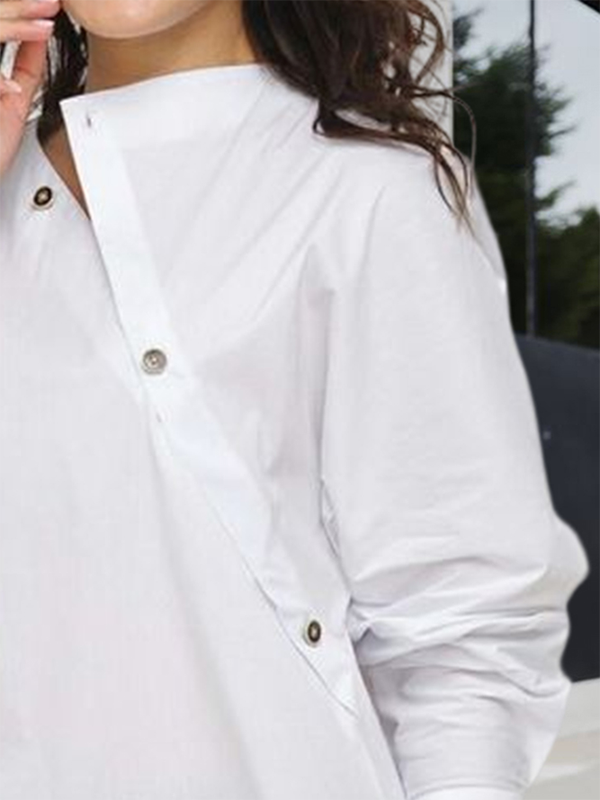 Asymmetric Buttoned Blouse | Stylish Casual Long Sleeve Top 3