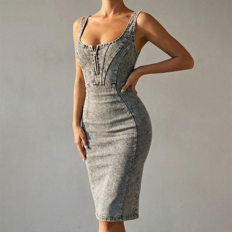 Bodycon Midi Dress | Stylish Fitted Denim Dress 0