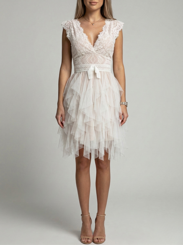 Elegant White Dress | Chic Lace Tulle Formal Wedding Guest Dress 0