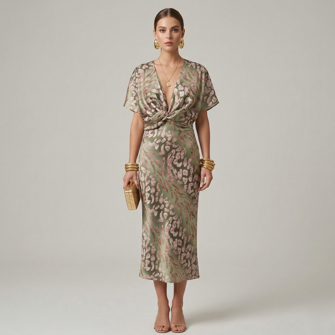 Elegant Women's Dress | Versatile Comfortable Printed V-Neck Dress 0