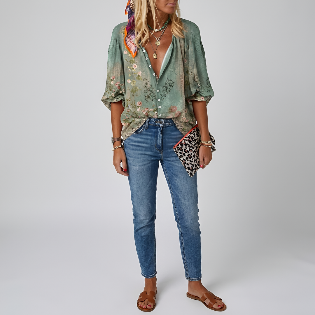 Floral Blouse | Lightweight Elegant Long Sleeve Tops for Women