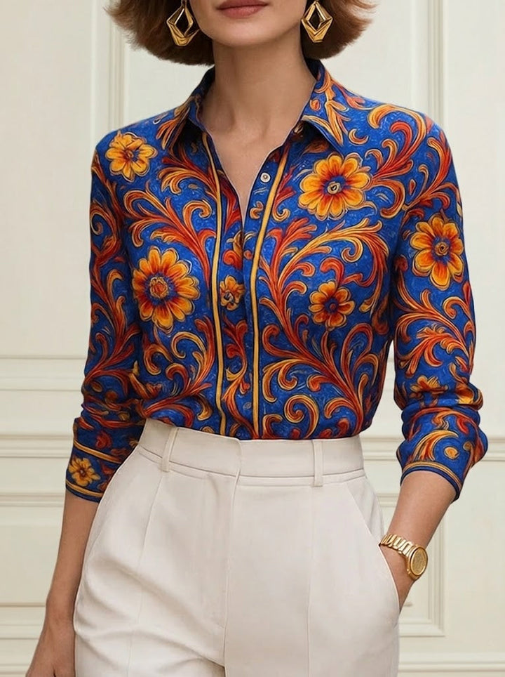 Flower Print Blouse | Stylish Long Sleeve Lapel Shirt 1