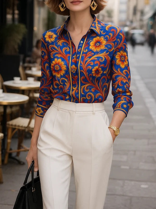 Flower Print Blouse | Stylish Long Sleeve Lapel Shirt 2