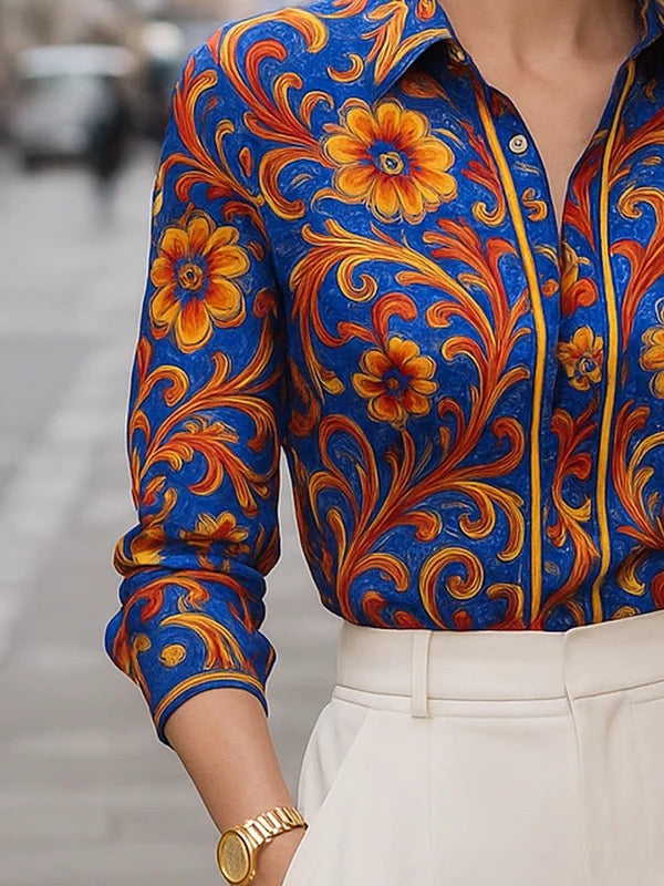Flower Print Blouse | Stylish Long Sleeve Lapel Shirt 3