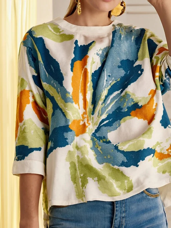 Flower Print T-Shirt | Stylish Loose Half Sleeves Top 1