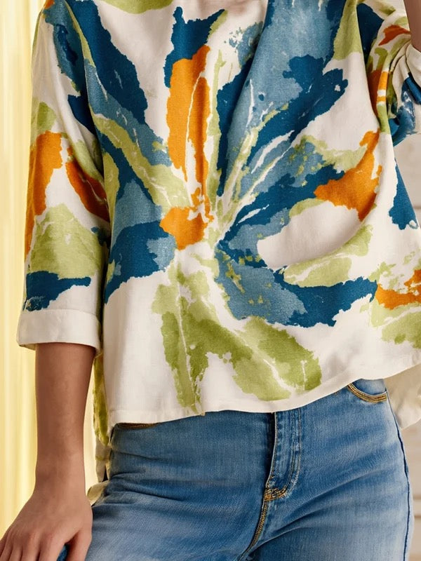 Flower Print T-Shirt | Stylish Loose Half Sleeves Top 2