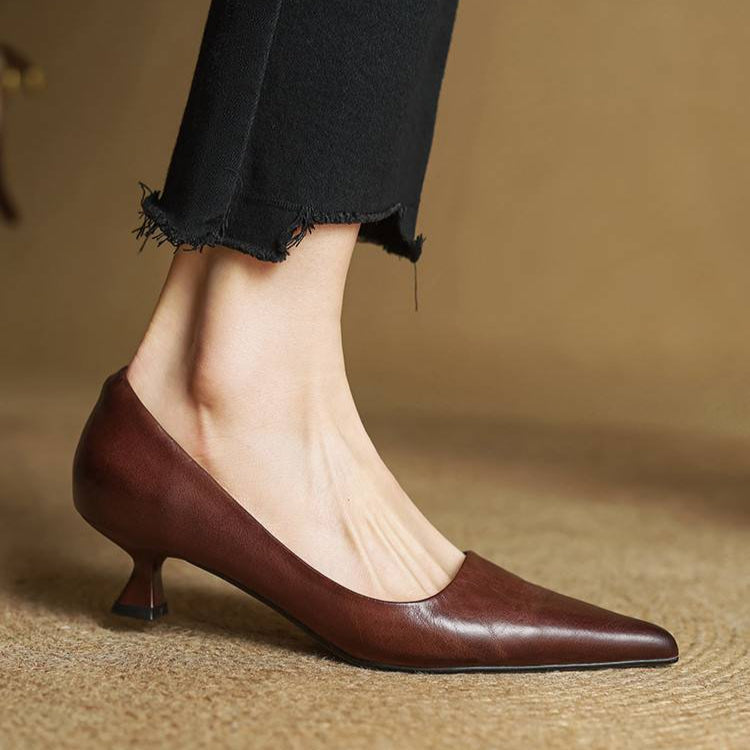 Genuine Leather Heels | Elegant Comfortable Women's Nude Heels 10