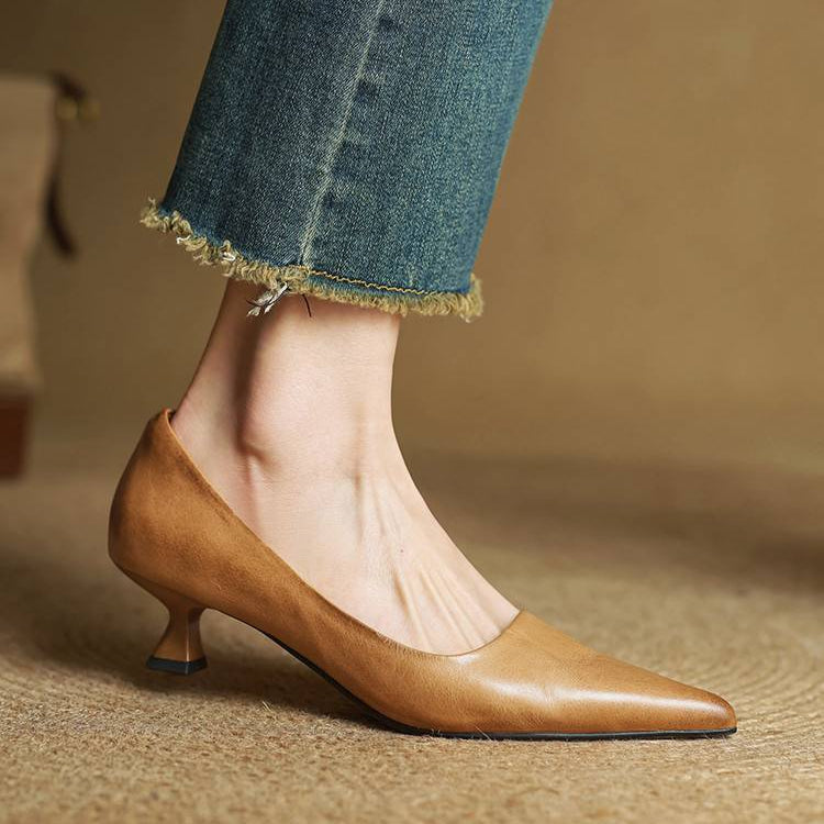 Genuine Leather Heels | Elegant Comfortable Women's Nude Heels 11