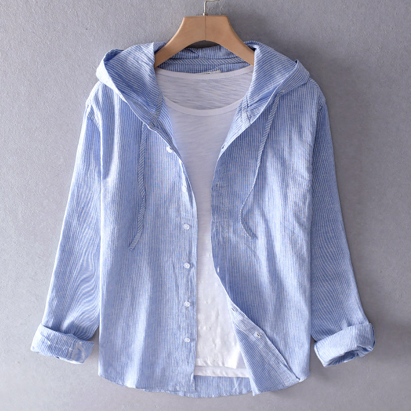 Hooded Long Sleeve Shirt | Light Comfortable Linen Shirt for Spring Summer 0