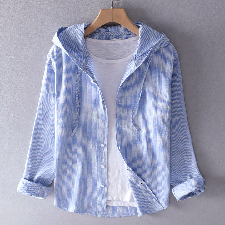 Hooded Long Sleeve Shirt | Light Comfortable Linen Shirt for Spring Summer 0