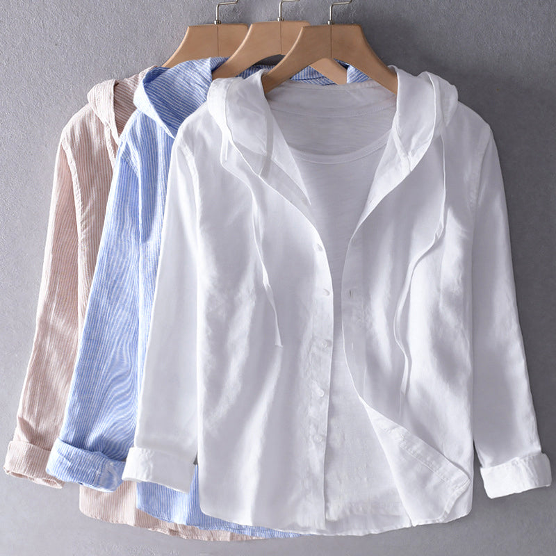 Hooded Long Sleeve Shirt | Light Comfortable Linen Shirt for Spring Summer 4