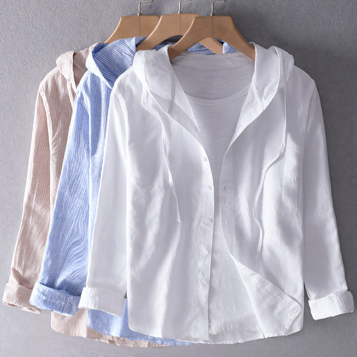 Hooded Long Sleeve Shirt | Light Comfortable Linen Shirt for Spring Summer 4