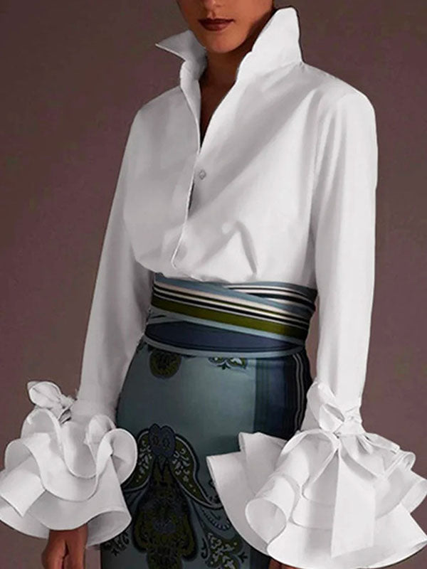 Lapel Blouse | Elegant Flared Sleeve Stylish Top 0