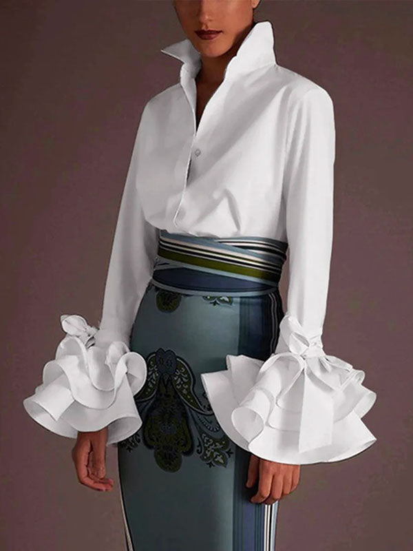 Lapel Blouse | Elegant Flared Sleeve Stylish Top 1
