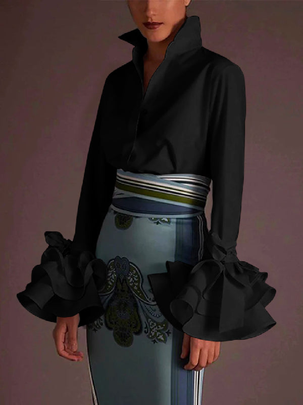 Lapel Blouse | Elegant Flared Sleeve Stylish Top 2