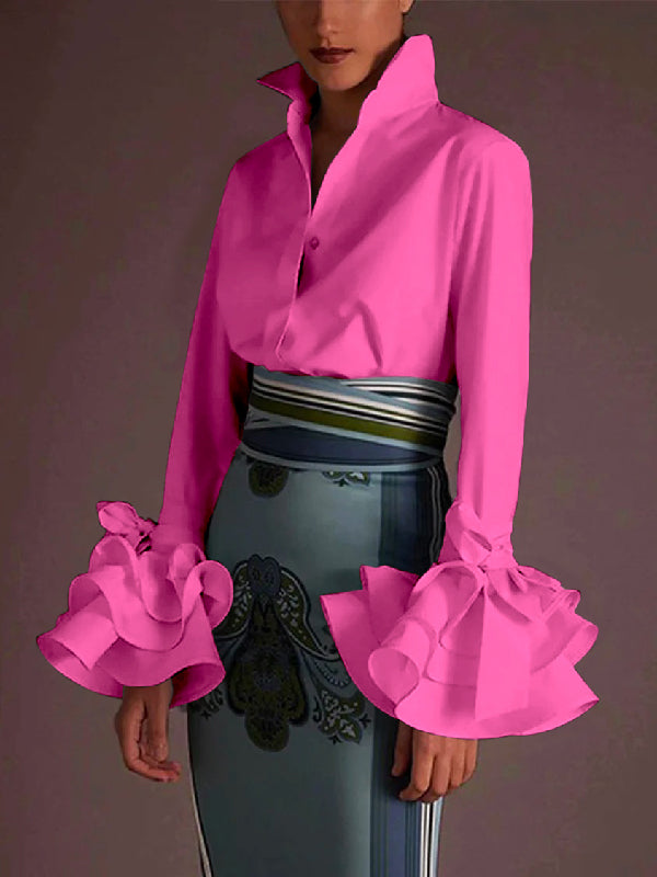 Lapel Blouse | Elegant Flared Sleeve Stylish Top 3