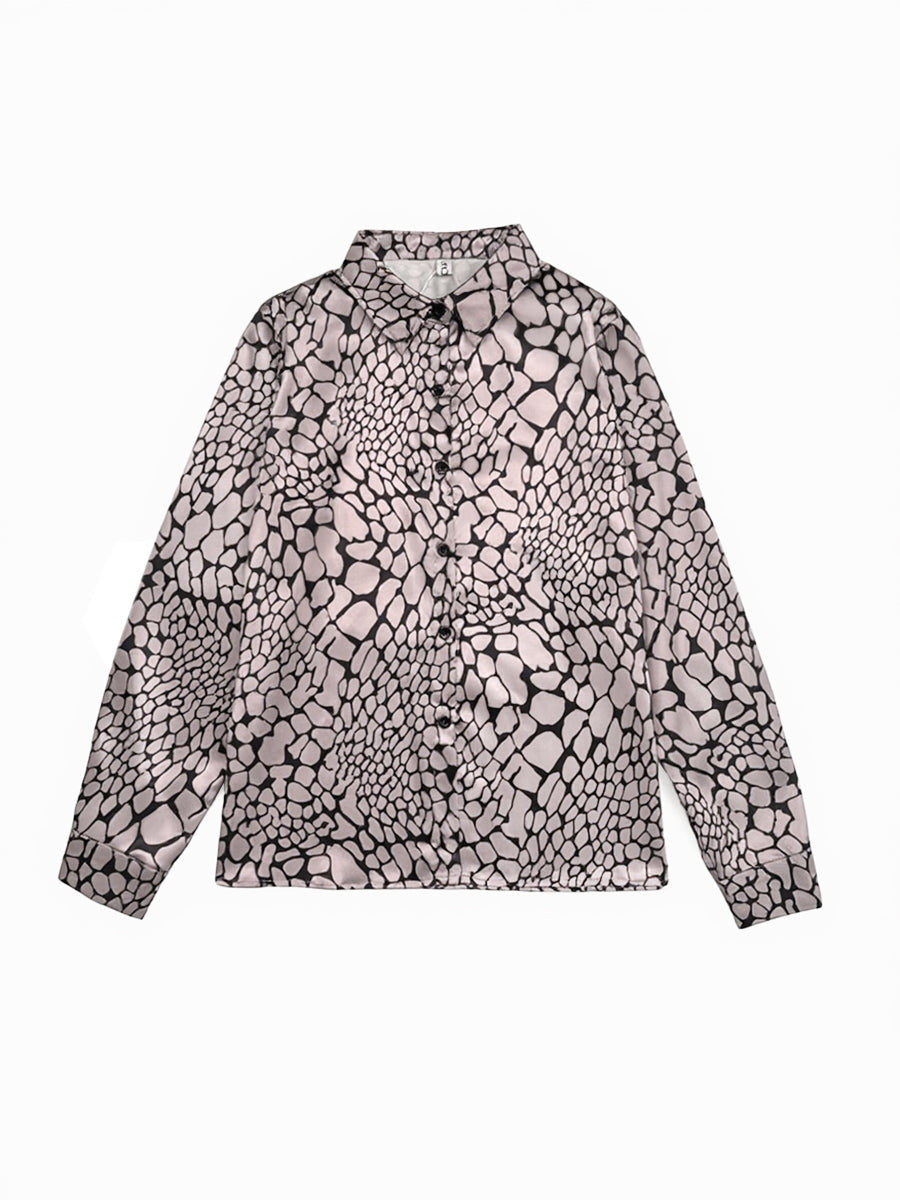Lapel Blouse | Stylish Loose Snakeskin Print Top 3