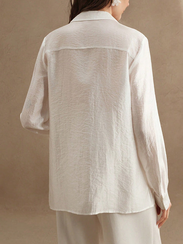 Lapel Blouses | Elegant Applique Long Sleeve Tops 8