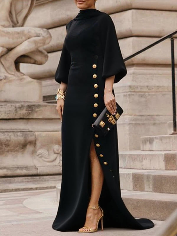 Maxi Dress | Elegant Loose Puff Sleeves Evening Dress 0