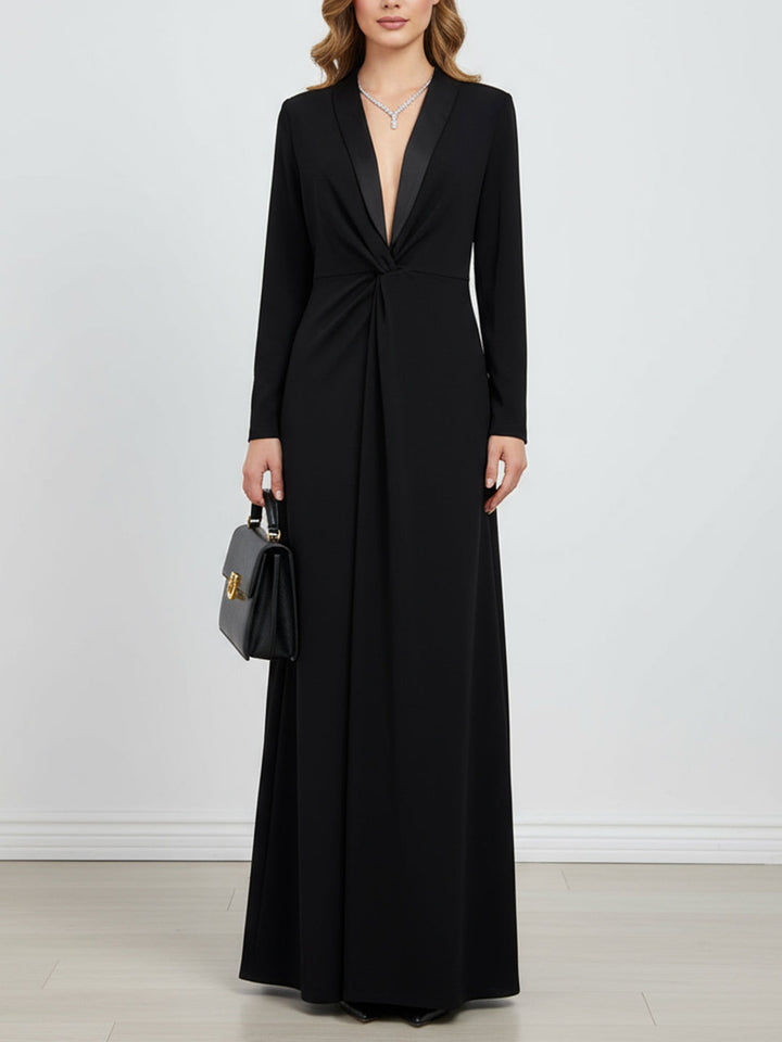 Maxi Dress | Elegant Versatile Long Sleeve Deep V-Neck Dress 0