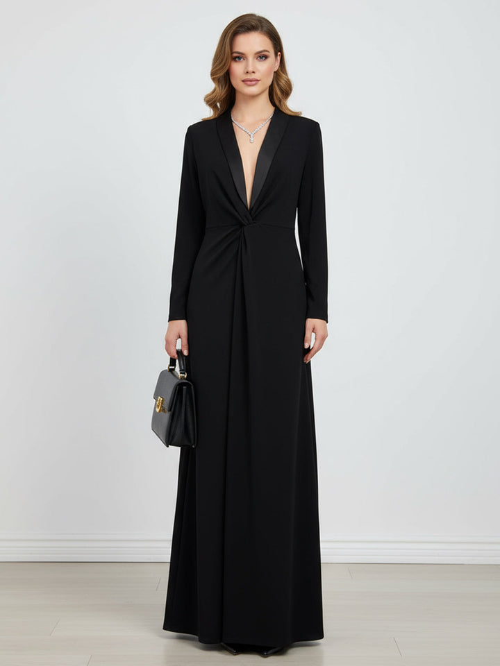 Maxi Dress | Elegant Versatile Long Sleeve Deep V-Neck Dress 1