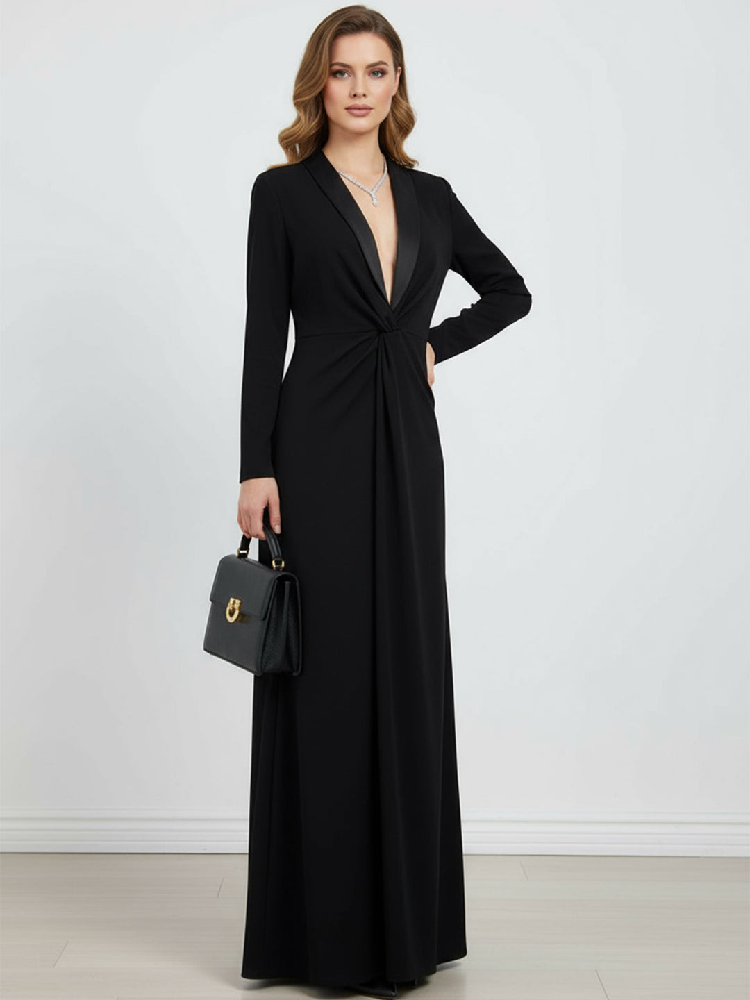 Maxi Dress | Elegant Versatile Long Sleeve Deep V-Neck Dress 2