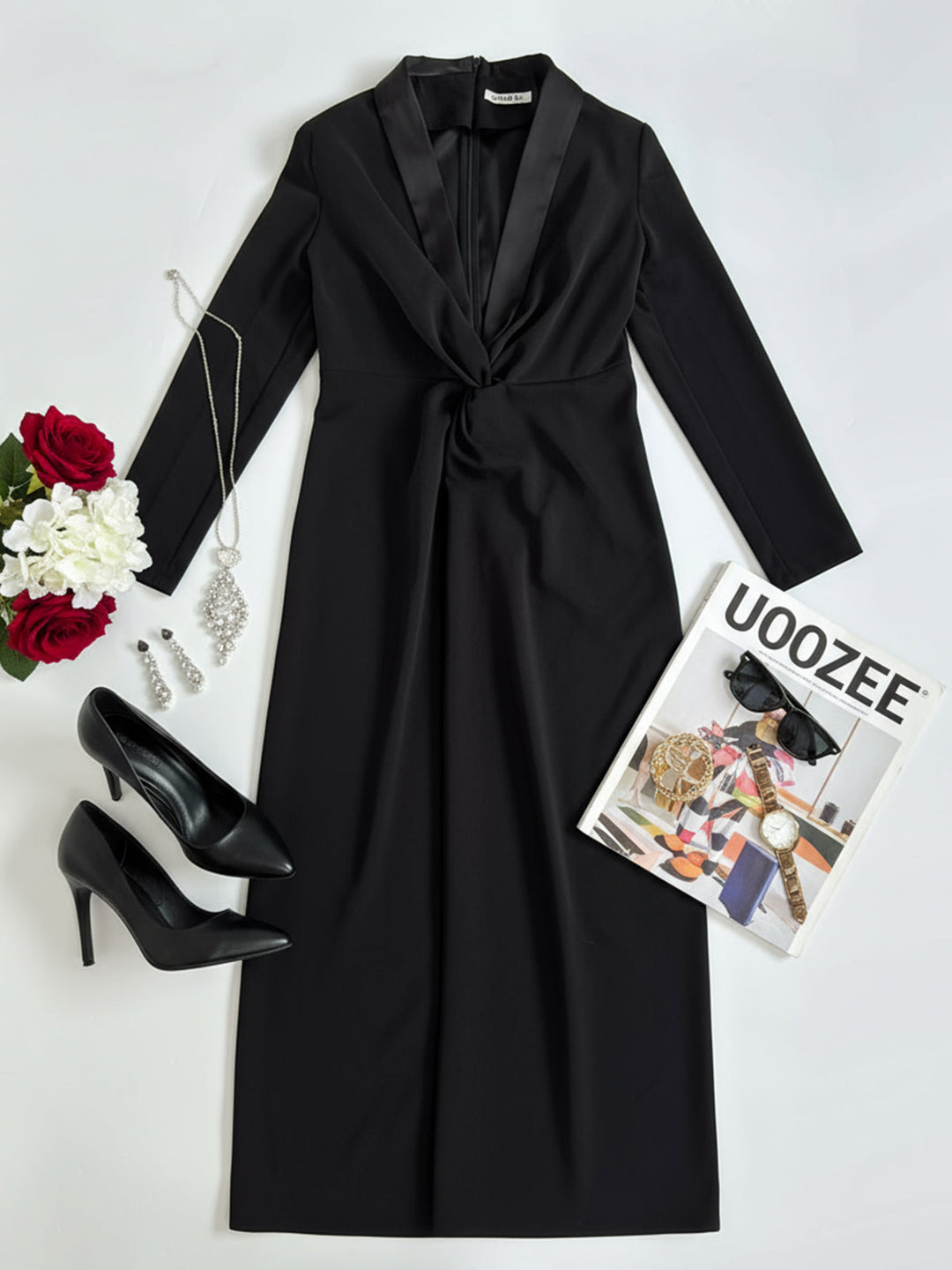 Maxi Dress | Elegant Versatile Long Sleeve Deep V-Neck Dress 4