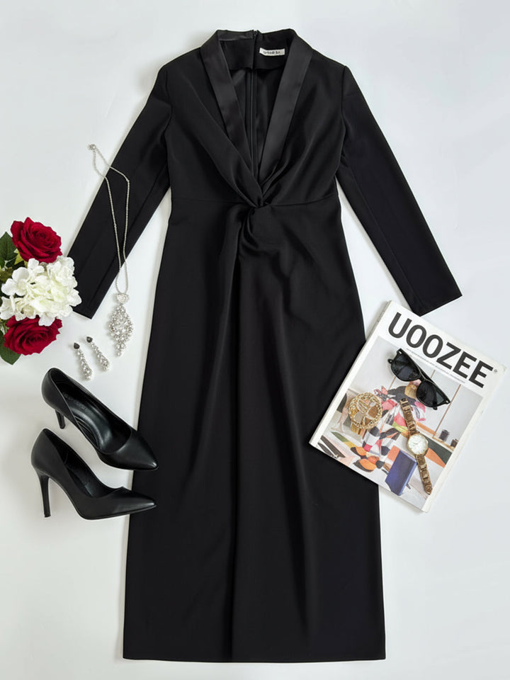 Maxi Dress | Elegant Versatile Long Sleeve Deep V-Neck Dress 4