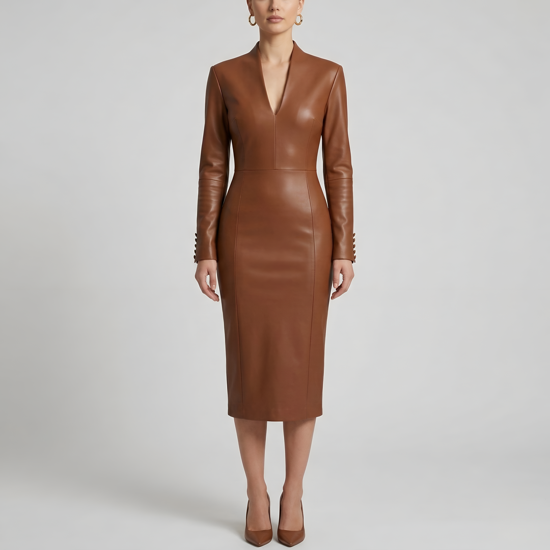 Midi Dress | Elegant Fitted Long Sleeve Wedding Guest Dress 0