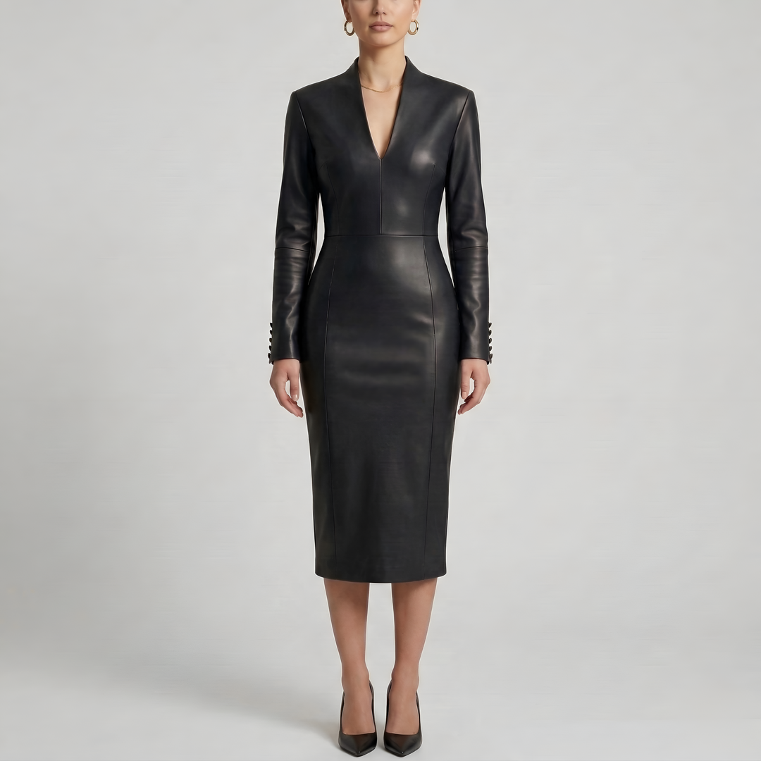 Midi Dress | Elegant Fitted Long Sleeve Wedding Guest Dress 1