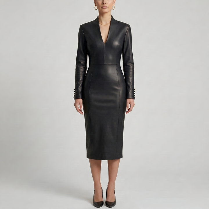 Midi Dress | Elegant Fitted Long Sleeve Wedding Guest Dress 1