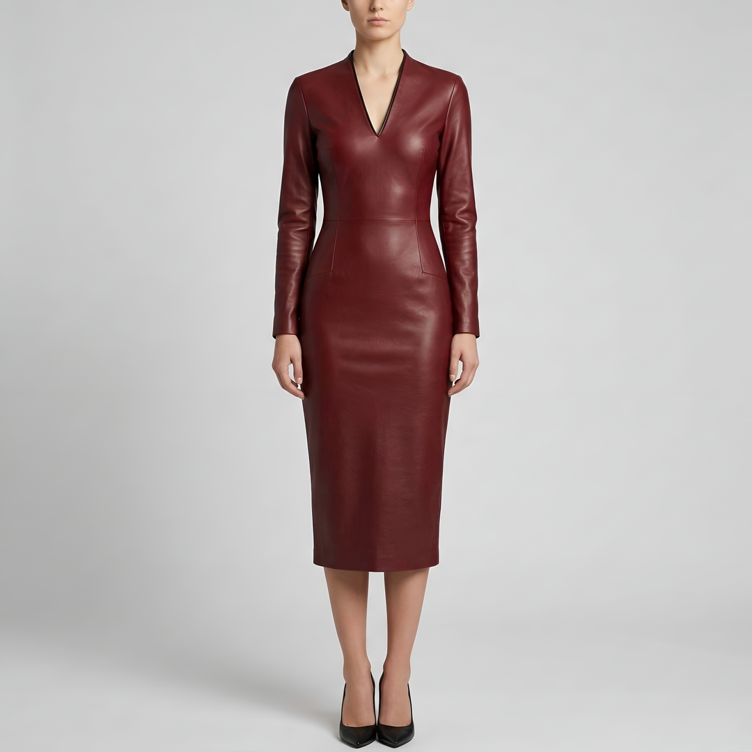 Midi Dress | Elegant Fitted Long Sleeve Wedding Guest Dress 4