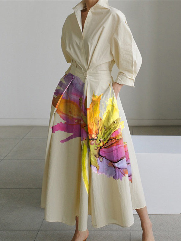Midi Shirt Dress | Elegant Floral Print Comfortable Casual Dress 0