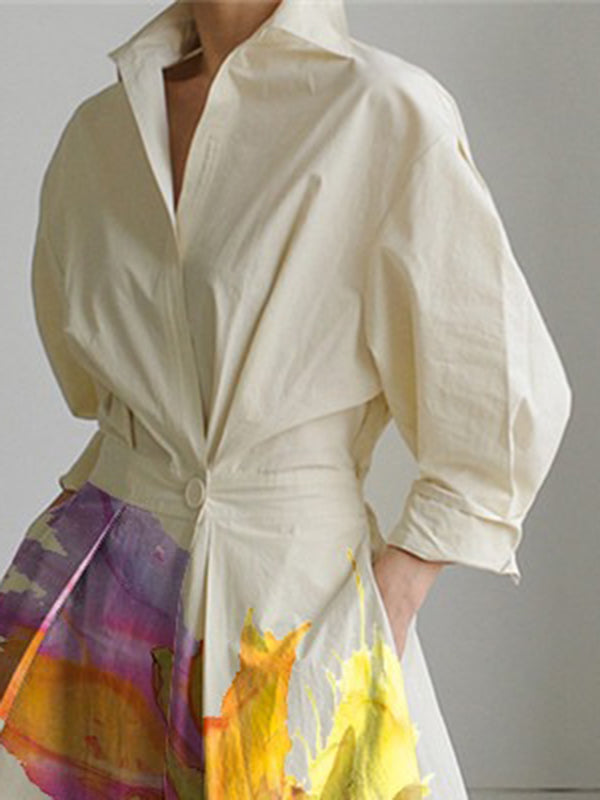 Midi Shirt Dress | Elegant Floral Print Comfortable Casual Dress 2