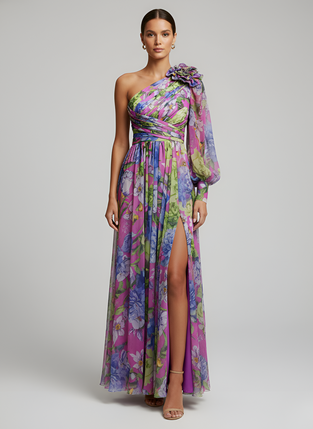 One-Shoulder Floral Dress | Elegant Lightweight Long Dress for Women 0