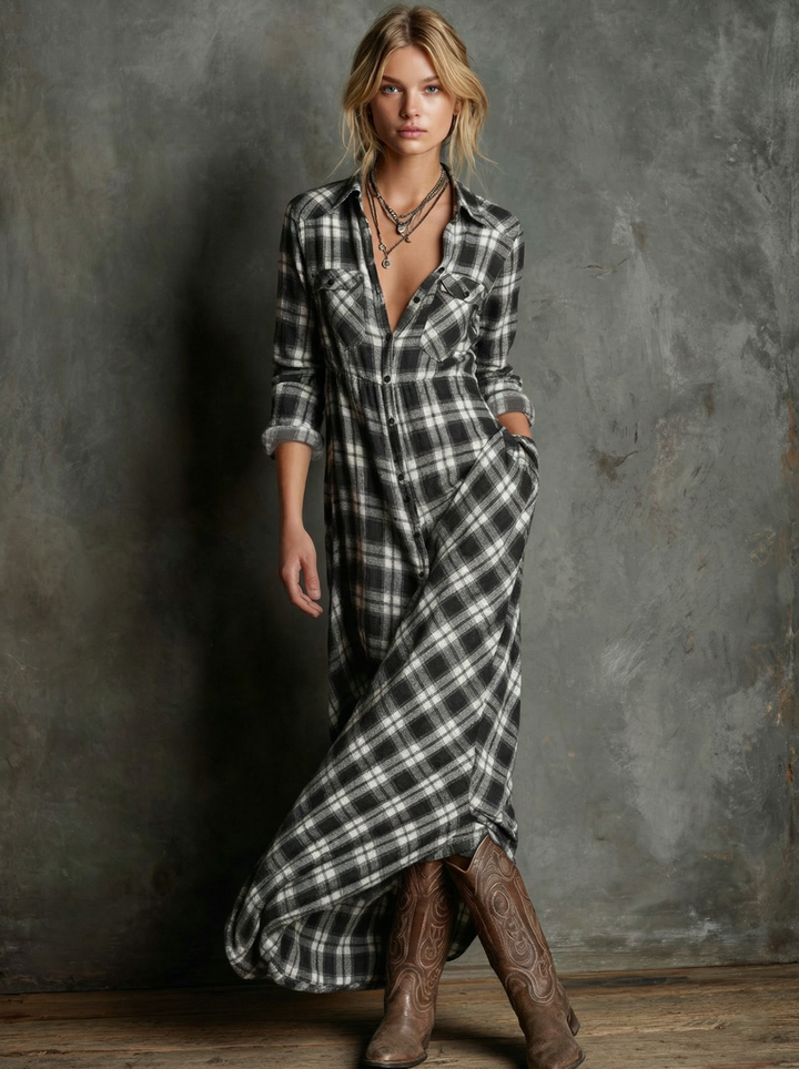 Mia | Elegant Plaid Maxi Dress for Women