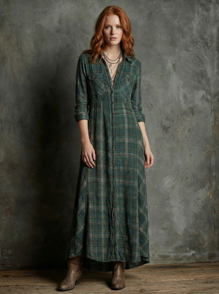 Mia | Elegant Plaid Maxi Dress for Women