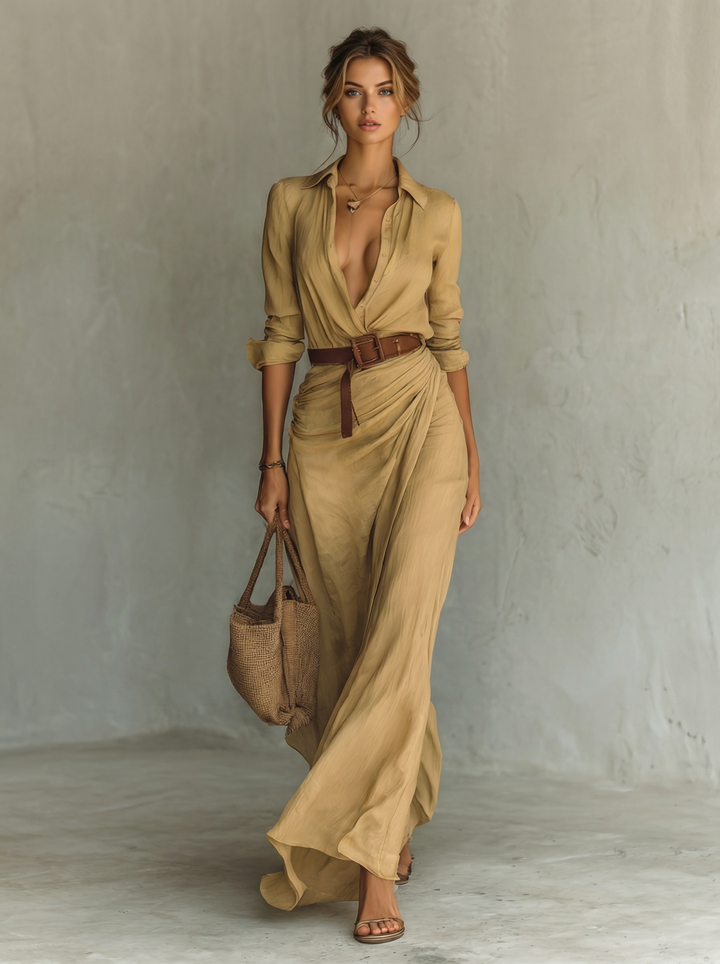 Sophie | Elegant Long Sleeve Maxi Dress with Belt