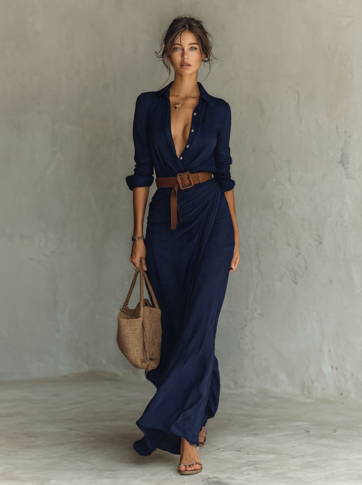 Sophie | Elegant Long Sleeve Maxi Dress with Belt