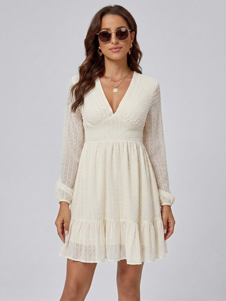 Short Chiffon Dress | Elegant Feminine V-Neck Wedding Guest Dress 1