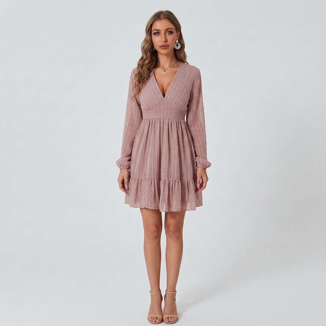 Short Chiffon Dress | Elegant Feminine V-Neck Wedding Guest Dress 5
