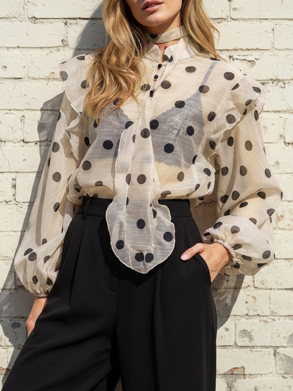 V-Neck Blouse | Stylish Loose Fit Polka-Dot Top 0