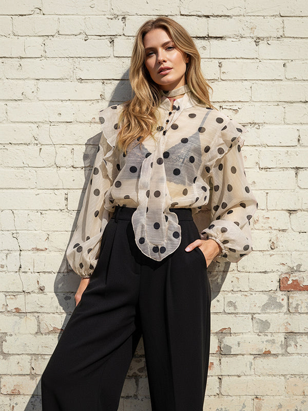 V-Neck Blouse | Stylish Loose Fit Polka-Dot Top 3