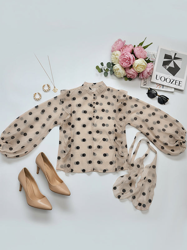 V-Neck Blouse | Stylish Loose Fit Polka-Dot Top 4
