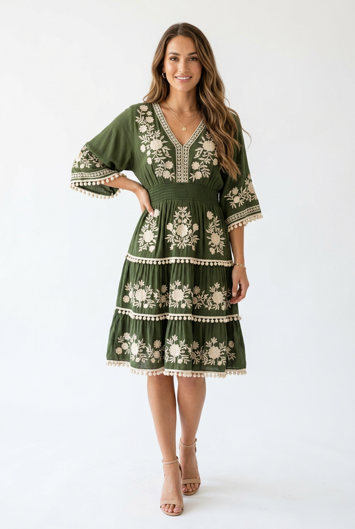 Short Summer Dress | Elegant Floral V-Neck Casual Dress