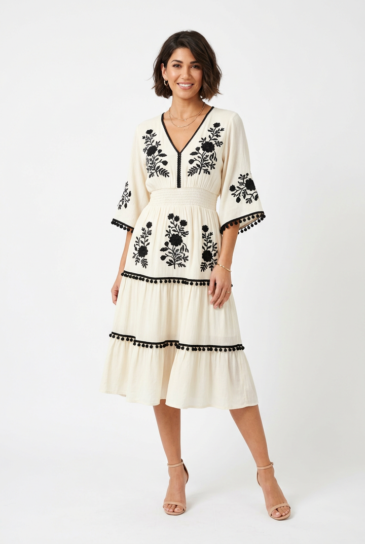 Short Summer Dress | Elegant Floral V-Neck Casual Dress